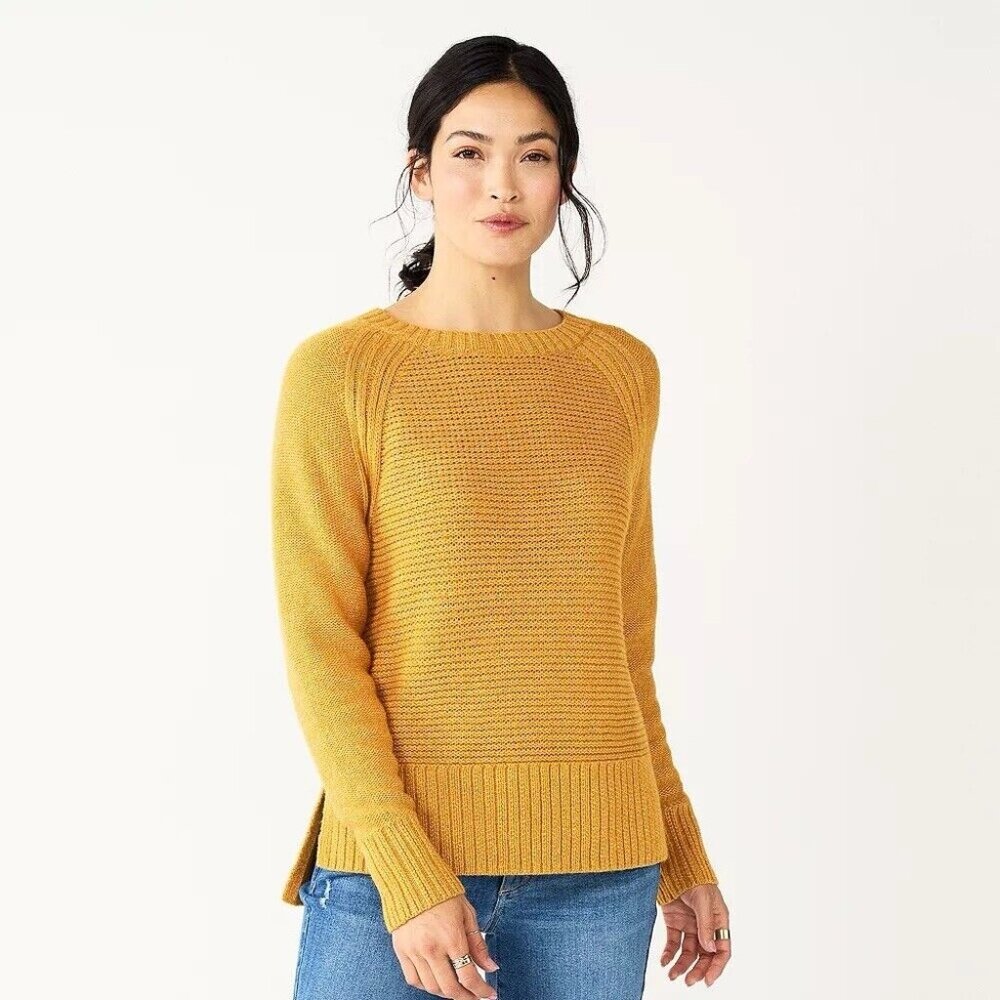 Sonoma Women Goods For Life Textured Raglan Sweater Small Tan Gold